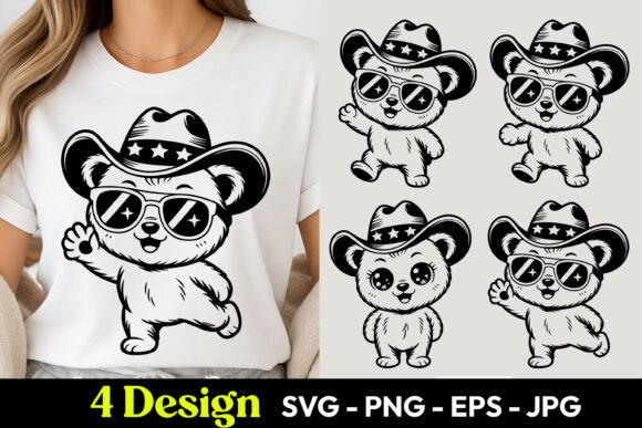 Cute Cowboy Panda SVG PNG Graphics Freebies