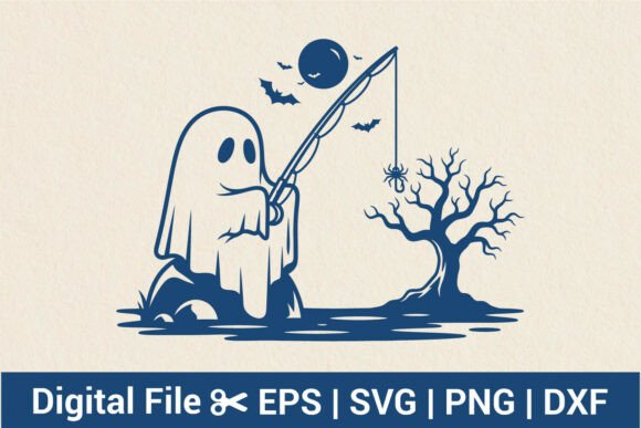 Cute Ghost Fishing SVG Spooky Halloween Graphics