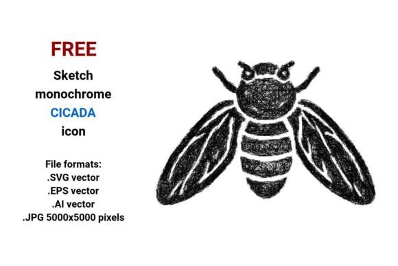 FREE Sketch Cicada Icon for Graphics and Freebies