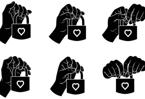 Heart Lock Clipart Hand Drawn Silhouette: Graphics for Crafts and Branding