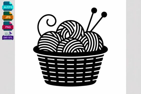Knitting Basket Yarn Balls SVG Cut File