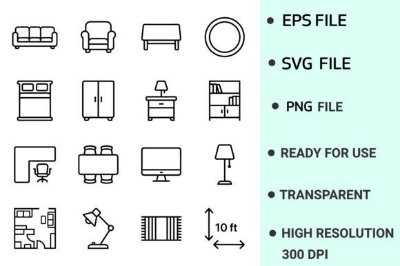 Minimalist Furniture Layout Icons Set: Graphics & Freebies for Crafters