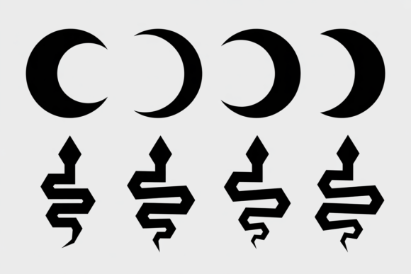 Moon and Snake Celestial SVG Icons for Graphics and Crafts